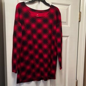 J Jill Red and Black Plaid Long Sleeve Top  Size Medium